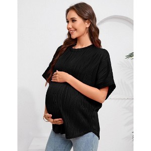 Maternity Tops Women’s Pregnancy Shirts Fall Textured Casual Crew Neck Pregnant Clothes S-2XL - 1 of 4