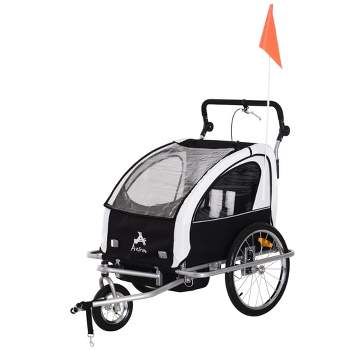 Aosom Elite Three-wheel Bike Trailer For Kids Bicycle Cart For Two Children  With 2 Security Harnesses & Storage, White : Target