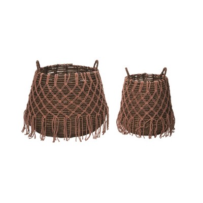 VIP Grass 15.74 in. Natural Brown Basket with Tassels Set of 2