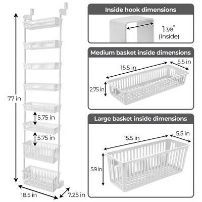 Smart Design 8-Tier Over The Door Hanging Pantry Organizer with 6 full Baskets and 2 Deep Baskets White: Steel Kitchen Storage Rack — фото 4