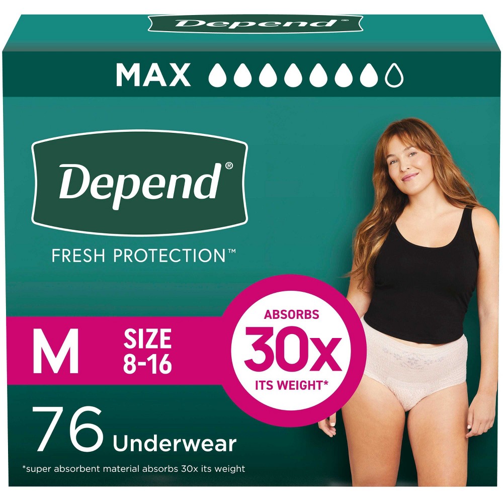 Depend Fresh Protection Adult Incontinence & Postpartum Underwear for Women - Maximum Absorbency - M - Blush - 76ct