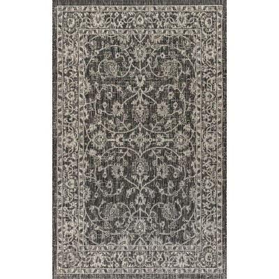Elegant Twining Vine Black and Gray 4' x 6' Synthetic Area Rug