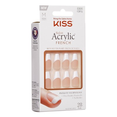 KISS Products Salon Acrylic Medium Coffin French Manicure Fake Nails Kit - Je T&#39;aime - 31ct
