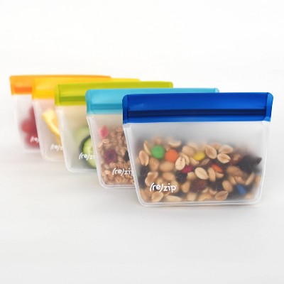 (re)zip Leak-Proof Assorted Colors Stand Up Storage Bag- 5ct