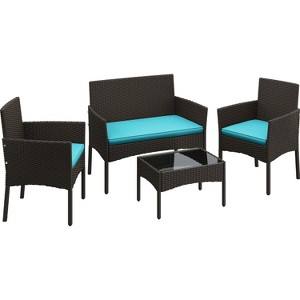 Yaheetech 4-Piece Patio Rattan Sofa & Table Set with Tempered-Glass Tabletop - 1 of 4