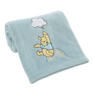 NoJo Disney Winnie the Pooh Hello Sunshine Aqua Super Soft Baby Blanket with Multi Colored Rainbow and Cloud Applique - 1 of 4