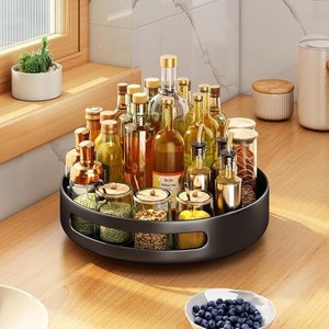 Spinning Turntable Organizer -  single-layer black rack for countertop storage in kitchen or bathroom. - 1 of 1