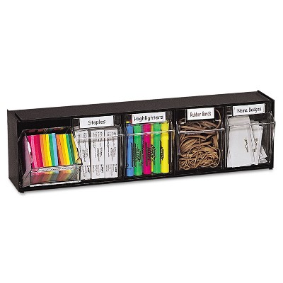 Deflecto Tilt Bin Plastic Storage System w/5 Bins 23 5/8 x 5 1/4 x 6 1/2 Black 20504OP