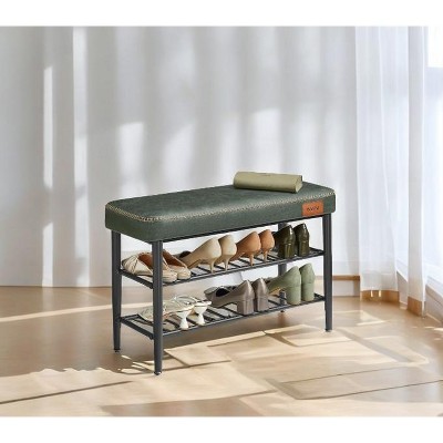 Shoe Bench, Storage Bench, Shoe Rack Bench Entryway, Synthetic Leather with Stitching, Mid-Century Modern, Loads 300 lb, 11.8 x 31.5 x 19.7 Inches
