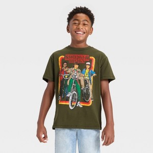 Boys' Stranger Things Squad Oversized Short Sleeve Graphic T-Shirt - Green - 1 of 4