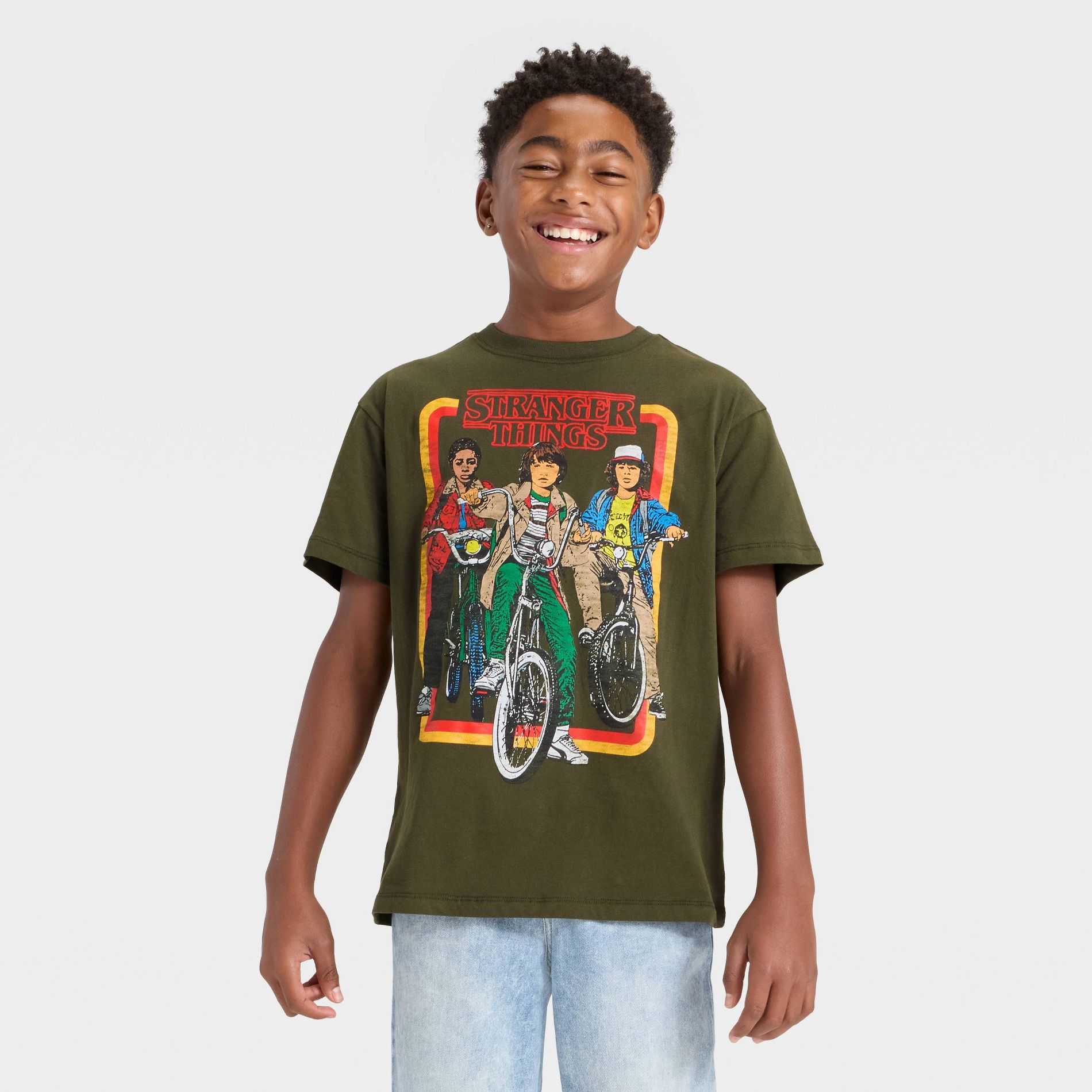 Boys' Stranger Things Squad Oversized Short Sleeve Graphic T-Shirt - Green XL