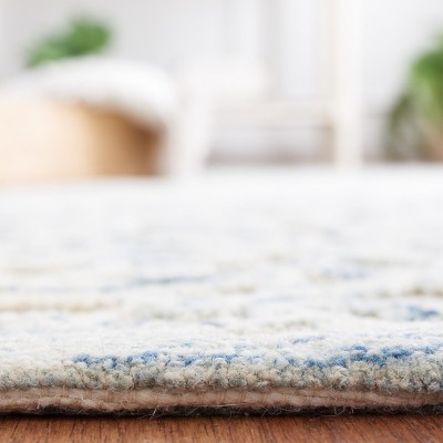 Ivory Floral Tufted Handmade Wool Square Rug