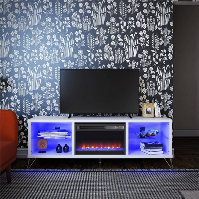 Finley 70" White Electric Fireplace TV Stand with Glass Shelves