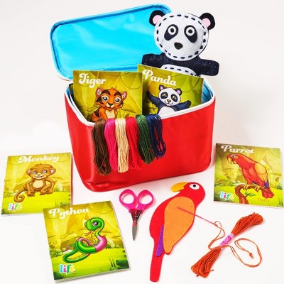 Bryte Jungle Animals Sewing Kit for Kids: A Fun DIY Arts & Crafts Experience with 5 Pre-Cut Felt Animals & More - For Age 7+