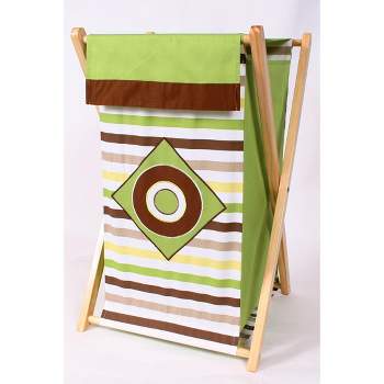 Bacati - Mod Dots and Stripes Green/Yellow/Beige Laundry Hamper with Wooden Frame