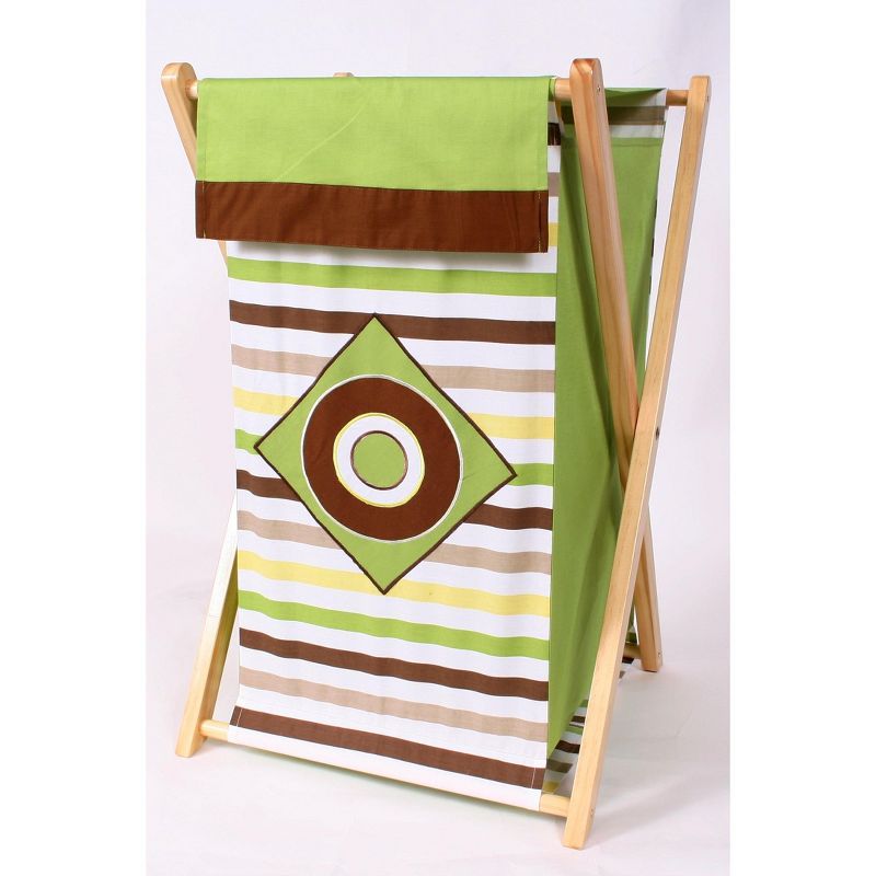 Bacati - Mod Dots and Stripes Green/Yellow/Beige Laundry Hamper with Wooden Frame, 1 of 5