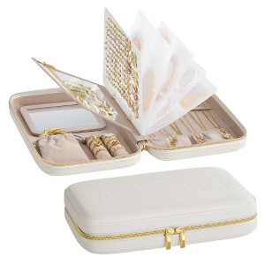 Travel Jewelry Case, Jewelry Organizer with Mirror, Jewelry Pouch, Woven Embossed PU Leather, Hard Shell, Large Capacity, Gift Idea - 1 of 4