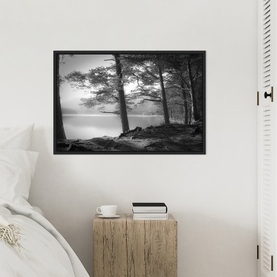 Dorit Fuhg Scottish Lake Black and White Canvas Print with Black Floater Frame