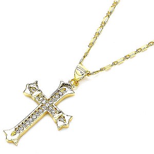 RMZ GOLD NYC Gold Plated Micro Pave Cross Charm Necklace – 20-Inch Chain, Polished Golden Tone - 1 of 2