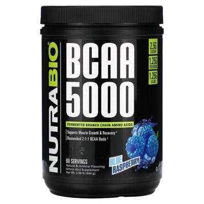 NutraBio BCAA 5000, Blue Raspberry, 0.98 lb (444 g)