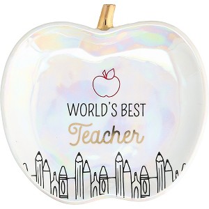Pavilion Gift Company - World's Best Teacher - 4" Apple Shaped Desk Tray Jewelry Keepsake Dish Elementary Middle High School Gift From Student Kids - 1 of 4