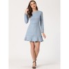 INSPIRE CHIC Women's Regular Fit Faux Suede Crew Neck Long Sleeve Ruffled Hem Mini Dress - 3 of 4