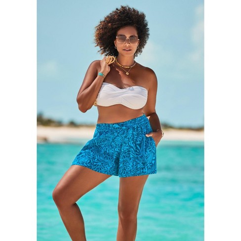 Swimsuits For All Women's Plus Size Emma Tie-front Beach Shorts - 10/12,  Mediterranean Palms : Target