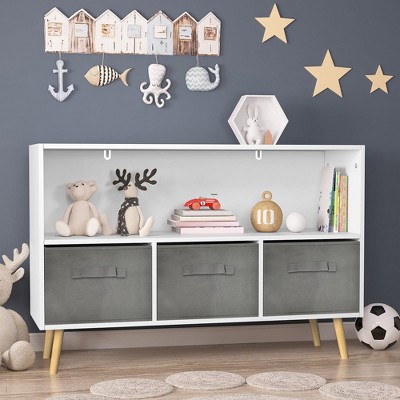 Kids Bookshelf with Toy Storage Organizer, 35.5" Bookcase with Bins for Nursery Playroom Kids Bedroom Kids, Kids Storage Organizer Bookshelf