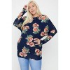 Slickblue Women's Plus Size Floral Long Sleeve Top, Delicate Cutouts and Neck Tie Detail, Dusty Pink Multi, 1XL - 2 of 4