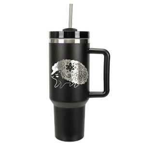 Elanze Designs 40 Ounce Travel Tumbler With Straw and Lid Stainless Steel Double Wall Insulated Woodland Floral Hedgehog Black - 1 of 4