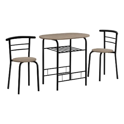 Monarch Specialties Dining Table Set 3Pcs Set Small 32Inch L Kitchen Metal Laminate Brown Black Contemporary Modern