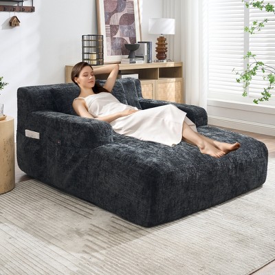 ModernLuxe Upholstered  Single Sofa Chaise Lounge Sofa Bed Sleeper Sofa Lazy Sofa Accent Chair Reading Couch with 3 Pillows, Chenille