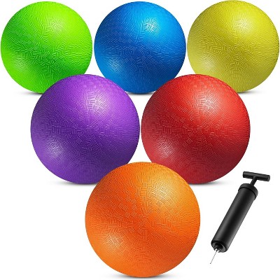 KUYOTQ 8.5-inch children's and adult playground balls - (pack of 6) inflatable rubber indoor and outdoor bouncing dodgeball,with ball pump