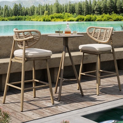 3-Piece Outdoor Patio Bar Set, All-Weather Garden Bistro Set with Glass-Top Table and 2 Bar Stools for Backyard, Poolside – Cuddlewood