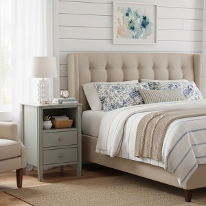 Sapphtopaz Retro Nightstand with Storage Drawers & Open Shelf Wood Bedside Table with Brushed Gold Knob & Tapered legs for Bedroom, Living Room - 1 of 4