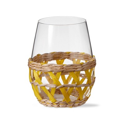 TAG 16 oz. Island Clear Glass with Yellow Straw Sleeve Dishwasher Safe Beverage Glassware  Dinner Party Wedding Resturant Set 4