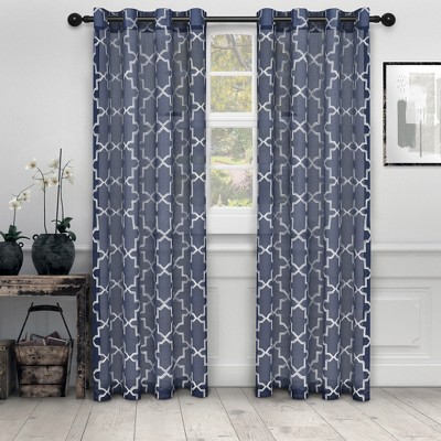 Decorative Quatrefoil Embroidered Sheer Curtain Set with 2 Panels and Rod Pockets by Blue Nile Mills