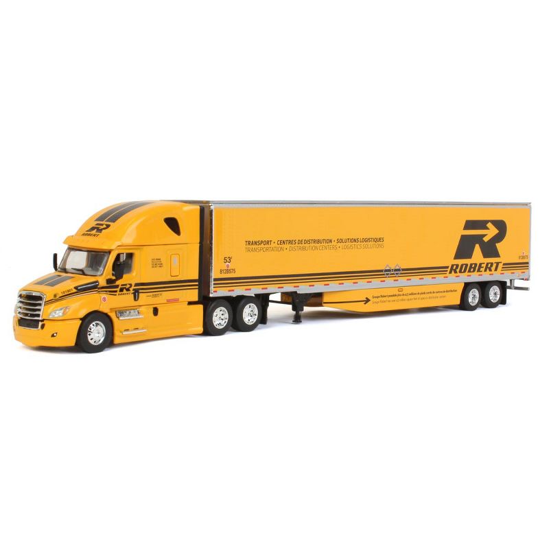 First Gear DCP 1/64 Yellow 2018 Freightliner Cascadia w/ 53' Dry Goods Trailer, Robert Transport 60-1229, 1 of 6