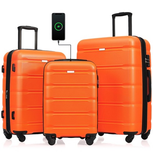 3pcs Luggage Set 20 24 28 Inch Hard Shell Suitcase With Usb Port Cup Holder And Spinner Wheels 4w Orange modernluxe Target