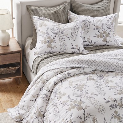 Gray Botanical Reversible Cotton King Duvet Set