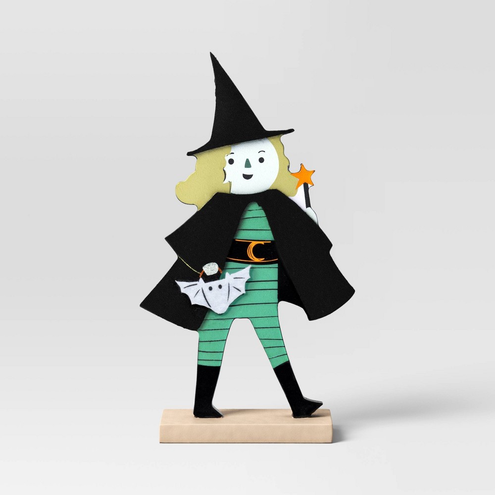 Photos - Other Decoration 7" Wood with Felt Witch Mantel Halloween Decorative Sculpture - Hyde & EEK