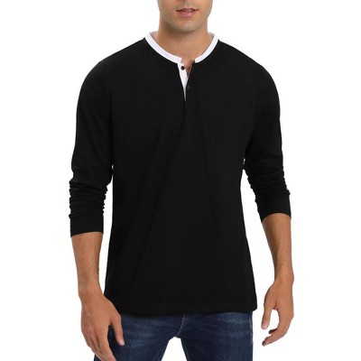 Mens Long Sleeve Henley Shirts Casual Tee Shirts Crew Neck Regular Fit Button Pullover T-Shirts