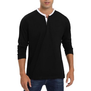 Mens Long Sleeve Henley Shirts Casual Tee Shirts Crew Neck Regular Fit Button Pullover T-Shirts - 1 of 4