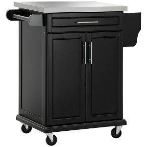 Kitchen Island on Wheels, Rolling Kitchen Cart with Stainless Steel Countertop, Drawer, Towel Rack and Spice Rack, Utility Storage Trolley - 1 of 4