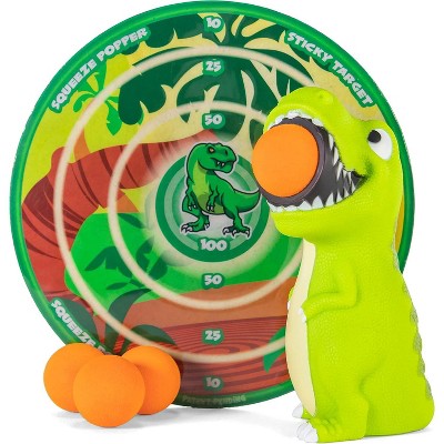 Hog Wild T-Rex Dinosaur Popper Toy and Sticky Target Set - Pop Foam Balls Up to 20 Feet - 4 Balls Included - Age 4+