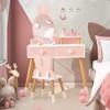 Infans Kid Vanity Set Makeup Table Stool with Drawer Shelf Wood Leg Rabbit Mirror Pink - 4 of 4