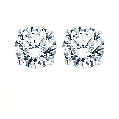 4 Prong 2 Carat Round Shaped Moissanite Solitaire Stud Earrings in 18k White Gold Plating for Women