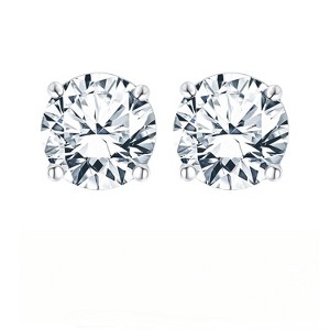 4 Prong 2 Carat Round Shaped Moissanite Solitaire Stud Earrings in 18k White Gold Plating for Women - 1 of 4