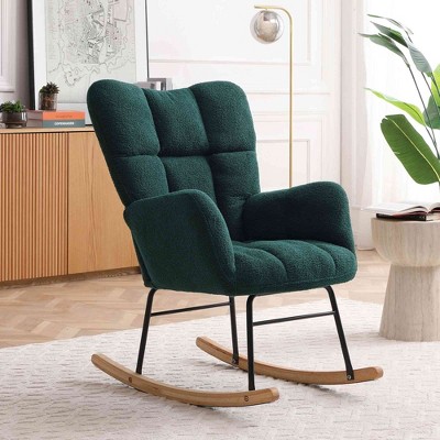 CAVINAS Teddy Fabric Glider Rocking Chair with High Backrest,Upholstered Rocking Chair,Nursery Accent Chair for Bedroom