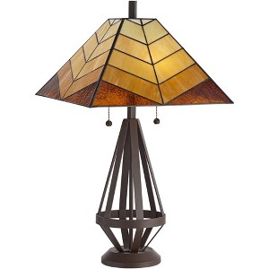 Pacific Coast Lighting 30 1/2" Tall Large Tiffany-Style End Table Lamp Pull Chain Brown Bronze Finish Metal Single Amber Art Glass Shade Living Room - 1 of 4